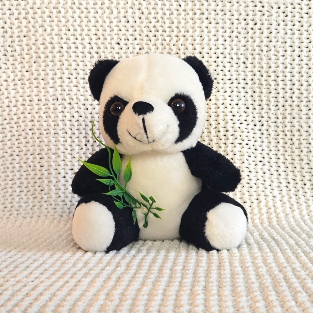Black and White Plush Panda Bear, 8" Tall